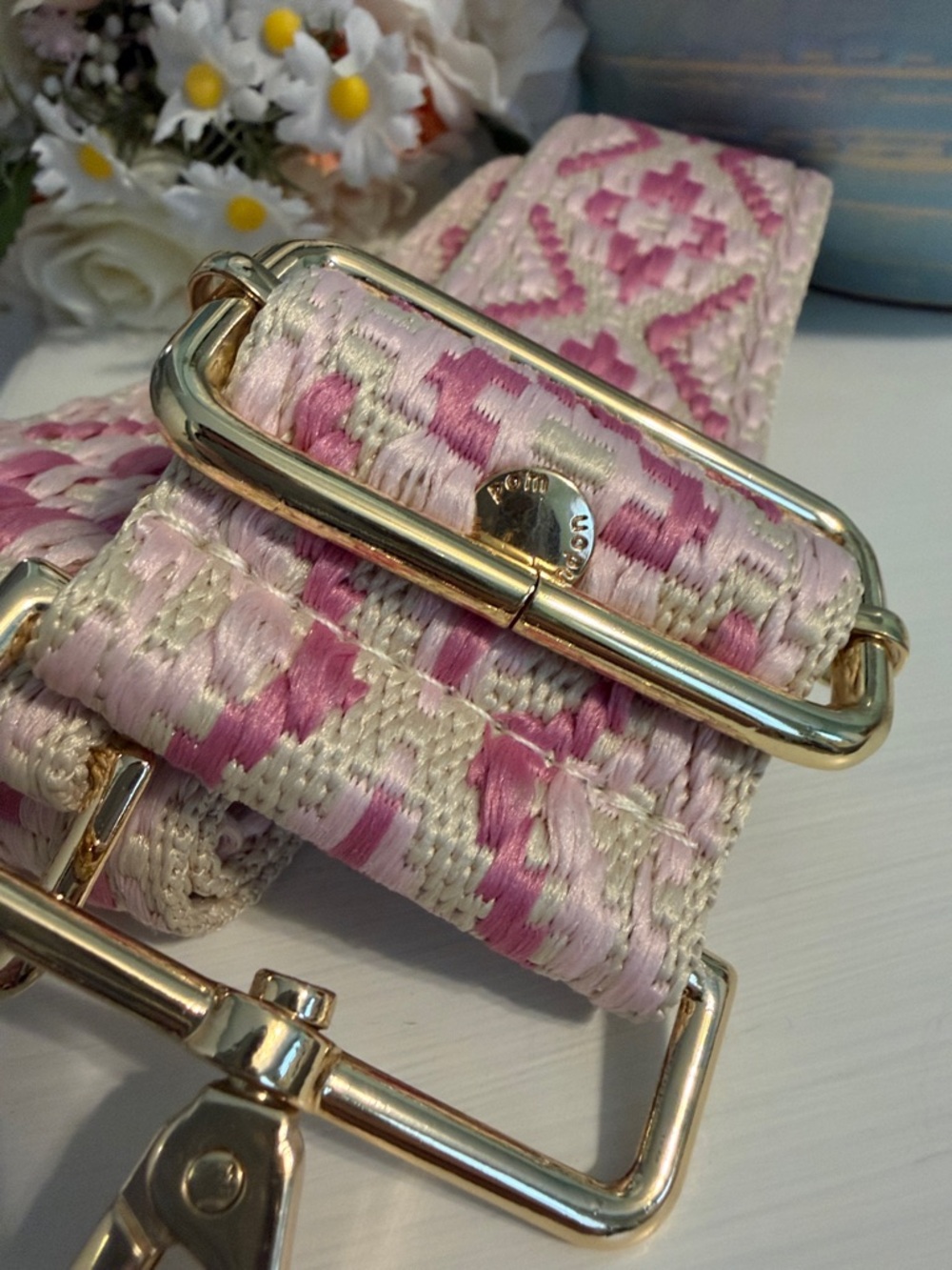 Pom Pom London Pink and Beige Adjustable Strap NWOT - Picture 3 of 3